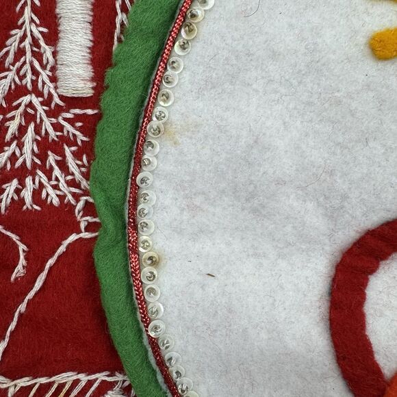 Vintage Handmade Felt Santa Sleigh Wall Hanging Christmas Decor Sequins - Picture 5 of 10